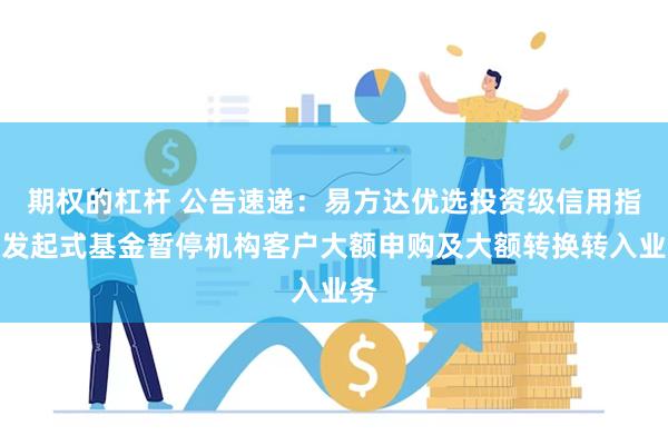 期权的杠杆 公告速递：易方达优选投资级信用指数发起式基金暂停机构客户大额申购及大额转换转入业务